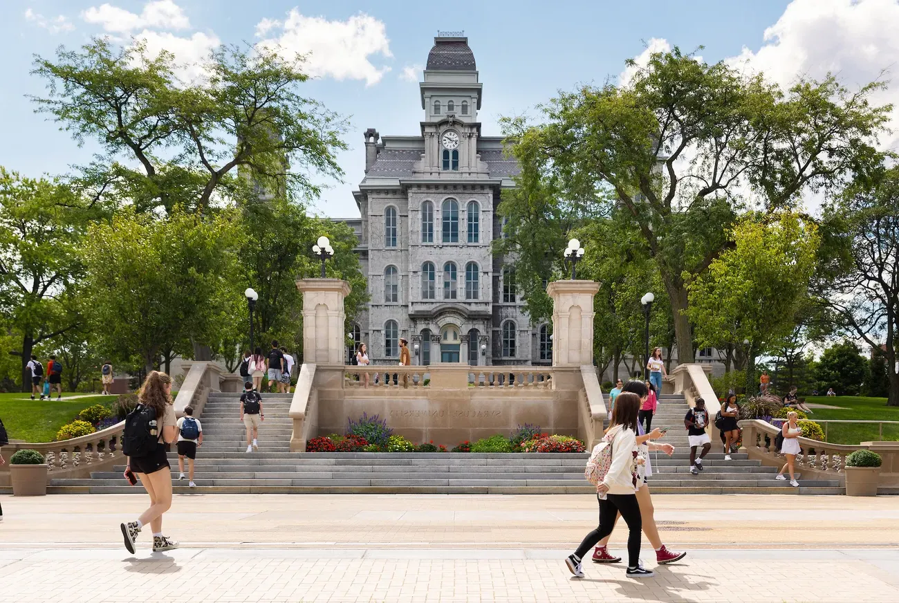 Students walking on campus.